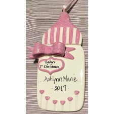 Baby's First Christmas - Baby Bottle Ornament - Pink